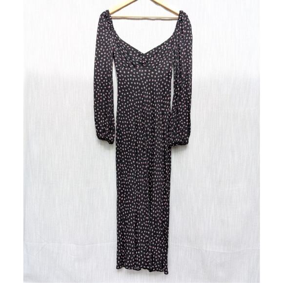 AFRM Black Floral Print Trixie Long Ballon Sleeve Midi Maxi Dress, size M - Picture 4 of 10